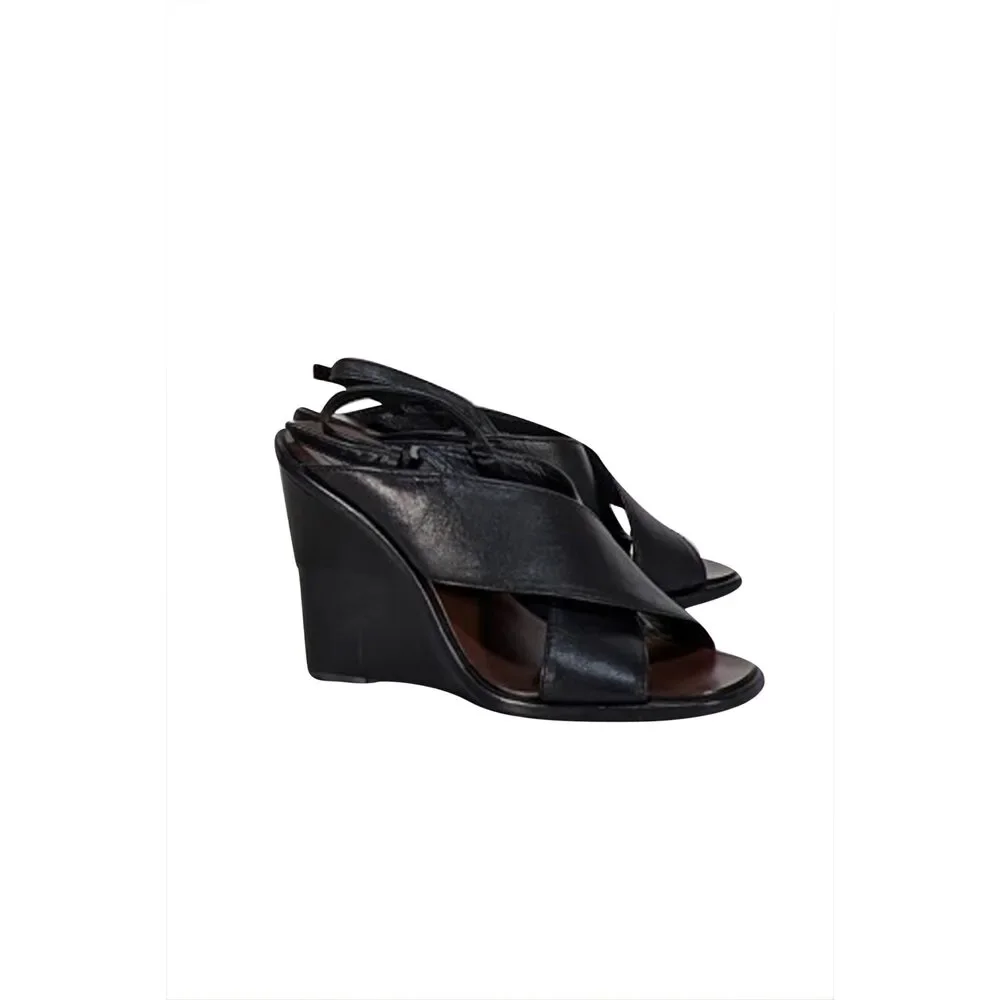 Tory Burch - Black Leather Wedge Heel Sz 7